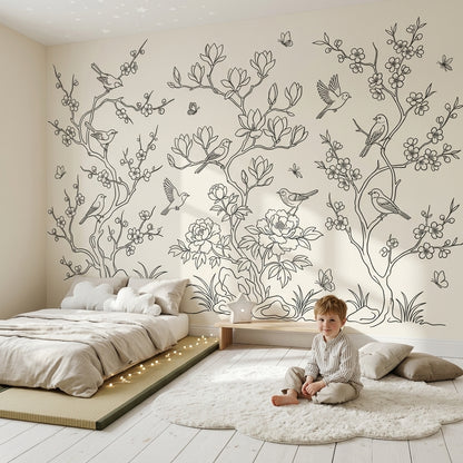 Floral Branches Wallpaper Birds Blossoms Removable Wall Decor
