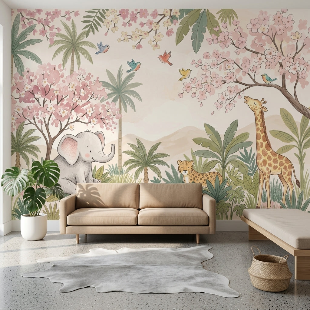 Watercolor Texture Wallpaper Pastel Safari Wall Mural