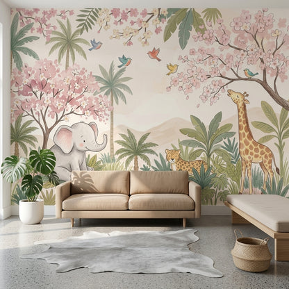 Watercolor Texture Wallpaper Pastel Safari Wall Mural