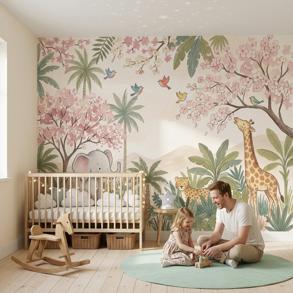 Watercolor Texture Wallpaper Pastel Safari Wall Mural