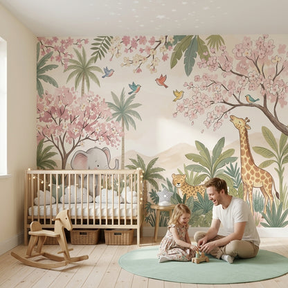 Watercolor Texture Wallpaper Pastel Safari Wall Mural