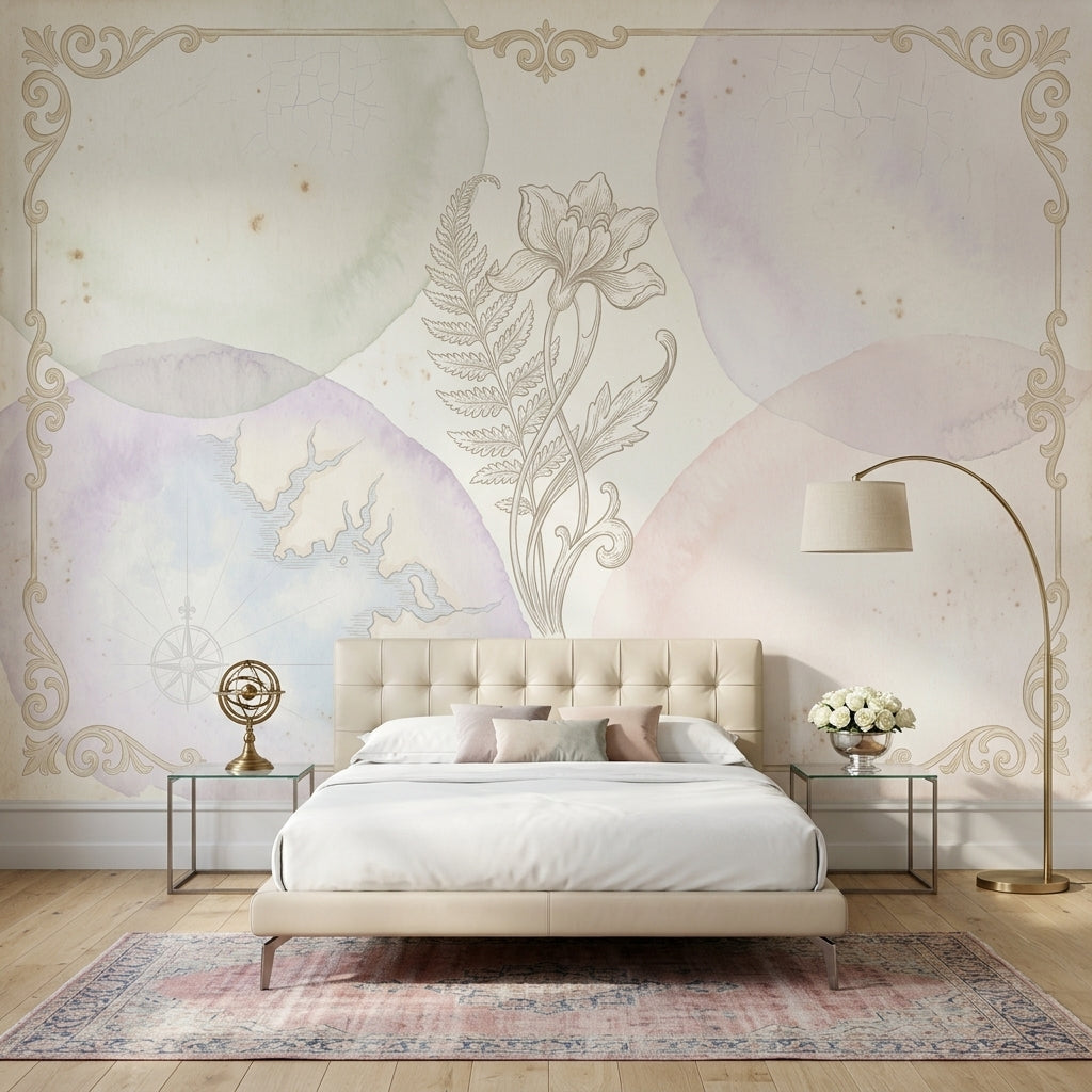Paper Texture Wallpaper Vintage Botanical Ornate Frame Wall Mural