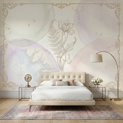 Paper Texture Wallpaper Vintage Botanical Ornate Frame Wall Mural