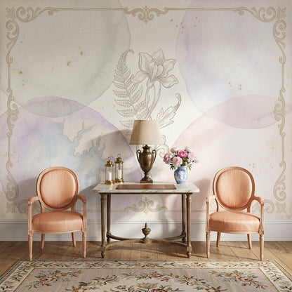 Paper Texture Wallpaper Vintage Botanical Ornate Frame Wall Mural