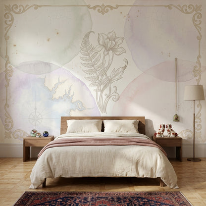 Paper Texture Wallpaper Vintage Botanical Ornate Frame Wall Mural