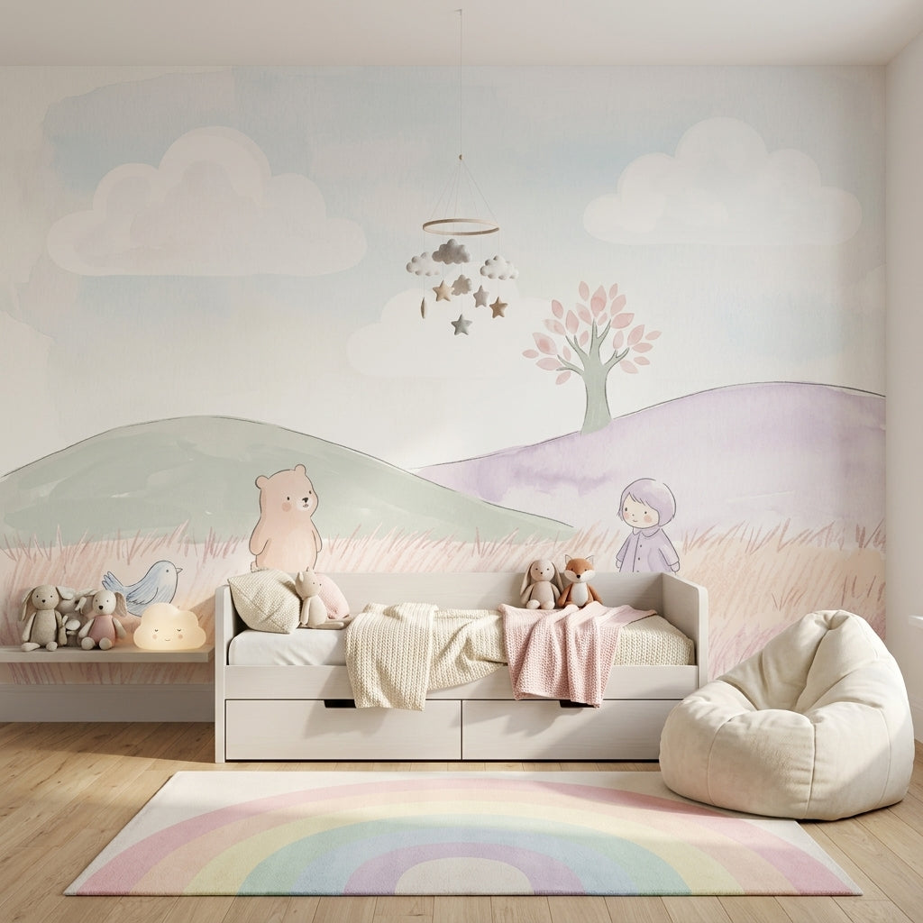 Whimsical Wallpaper Pastel Removable Watercolor Wall Decor