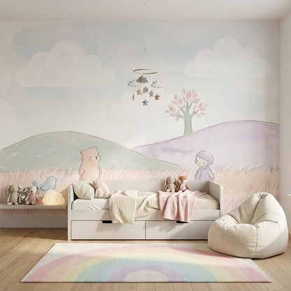 Whimsical Wallpaper Pastel Removable Watercolor Wall Decor