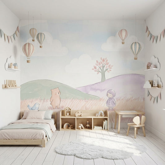 Whimsical Wallpaper Pastel Removable Watercolor Wall Decor