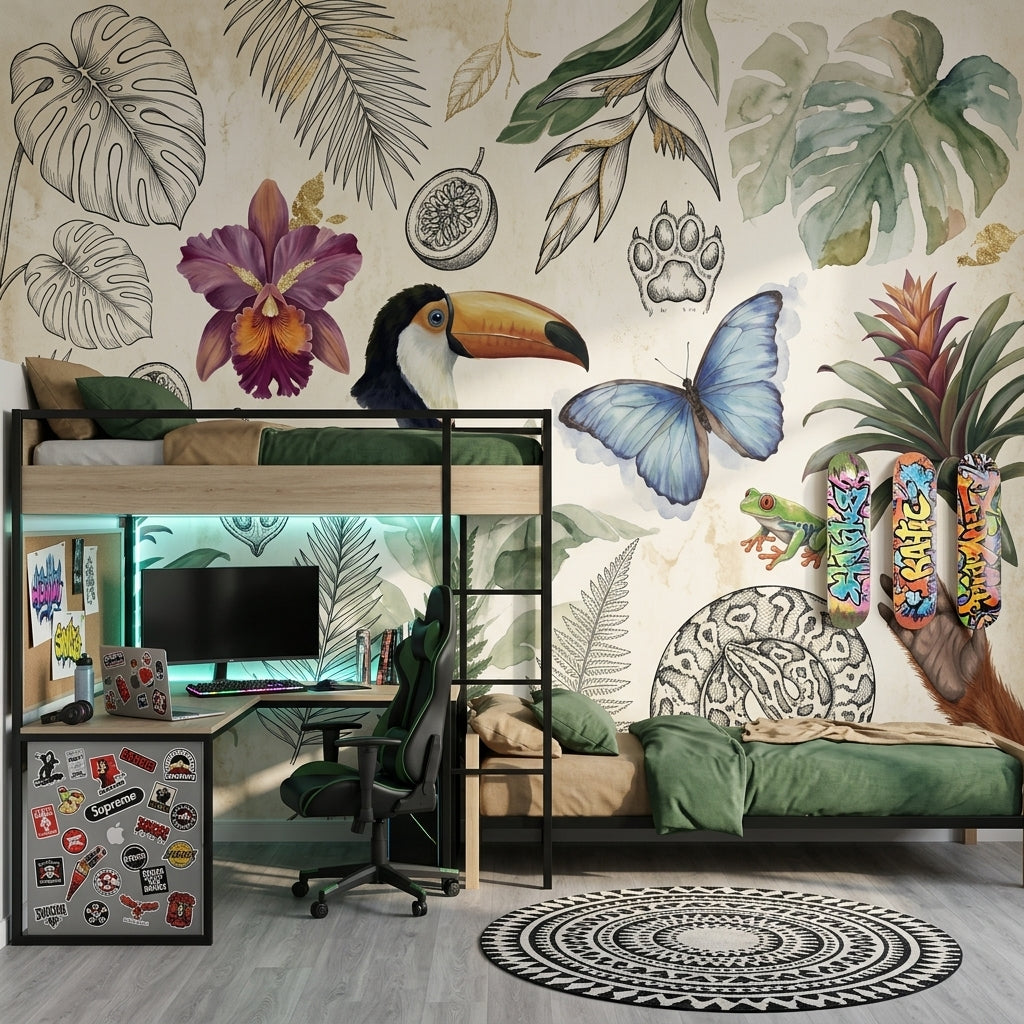 Tropical Wallpaper Toucan Blue Butterfly Wall Mural