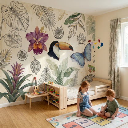 Tropical Wallpaper Toucan Blue Butterfly Wall Mural