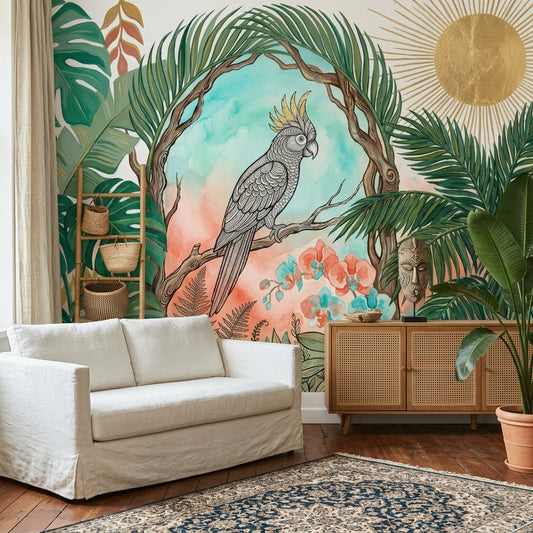 Cockatoo Wallpaper Tropical Removable Botanical Wall Decor