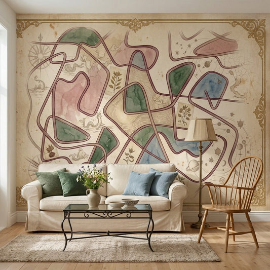 Muted Green Wallpaper Vintage Removable Celestial Wall Decor