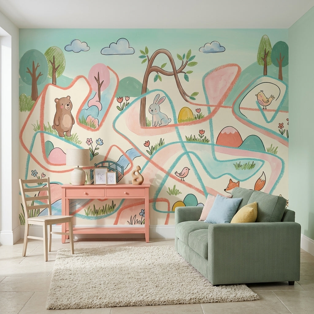 Woodland Animals Wallpaper Pastel Whimsical Removable Wall Decor