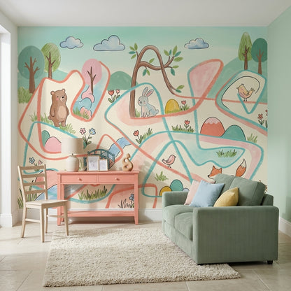 Woodland Animals Wallpaper Pastel Whimsical Removable Wall Decor
