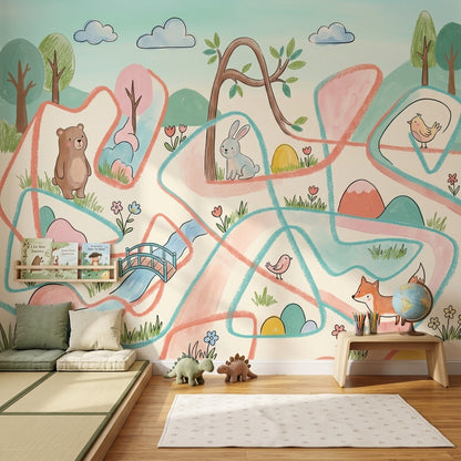 Woodland Animals Wallpaper Pastel Whimsical Removable Wall Decor