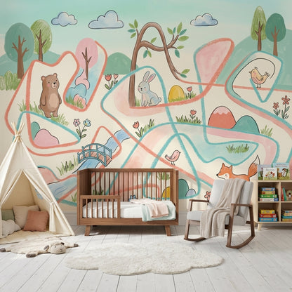 Woodland Animals Wallpaper Pastel Whimsical Removable Wall Decor