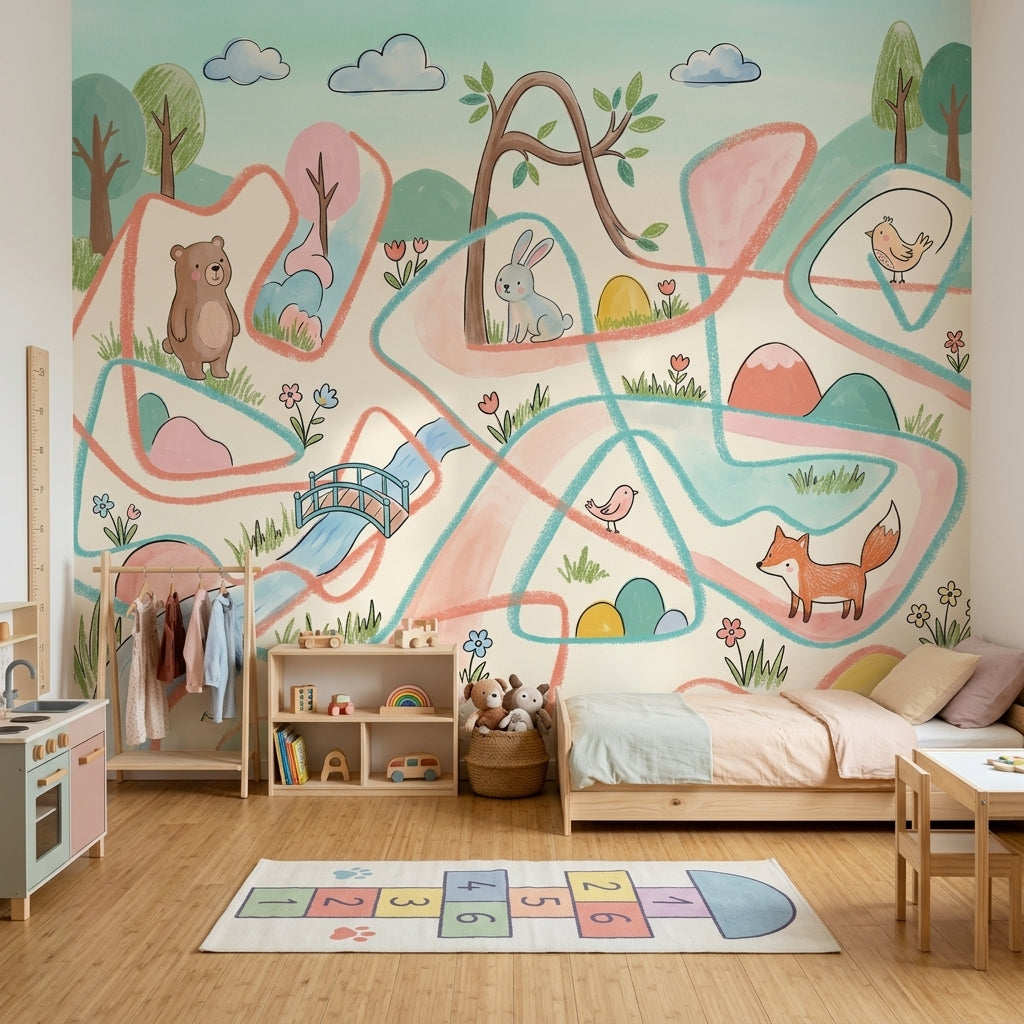 Woodland Animals Wallpaper Pastel Whimsical Removable Wall Decor
