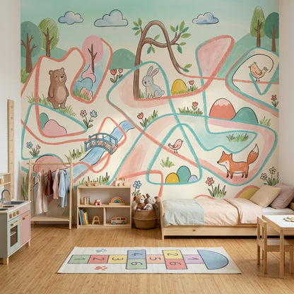 Woodland Animals Wallpaper Pastel Whimsical Removable Wall Decor