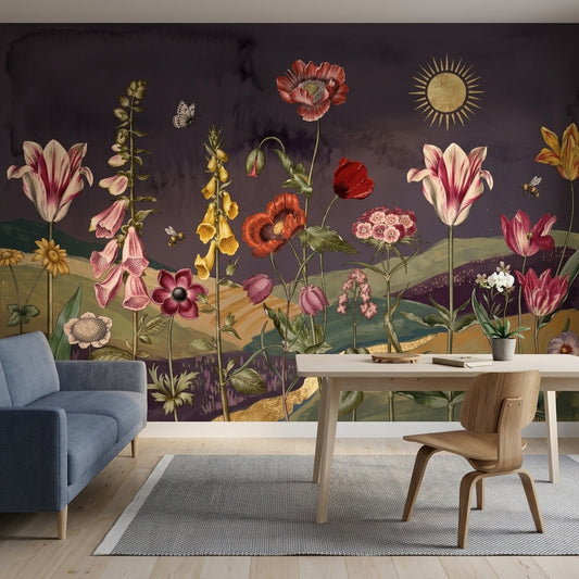 Dark Floral Wallpaper Moody Botanical Wildflower Wall Mural
