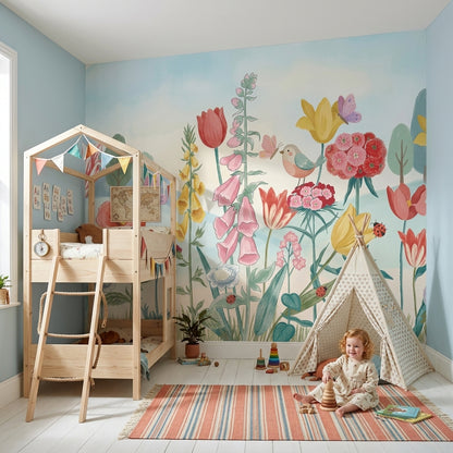 Pastel Butterflies Wallpaper Wildflower Meadow Watercolor Removable Wall Decor