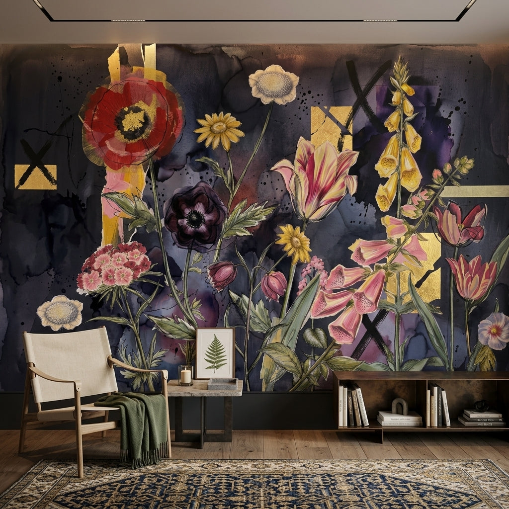 Dark Floral Wallpaper Moody Floral Removable Floral Wall Decor