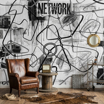Grunge Texture Wallpaper Urban Collage Subway Map Wall Mural