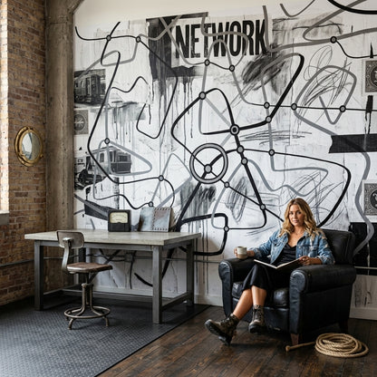 Grunge Texture Wallpaper Urban Collage Subway Map Wall Mural