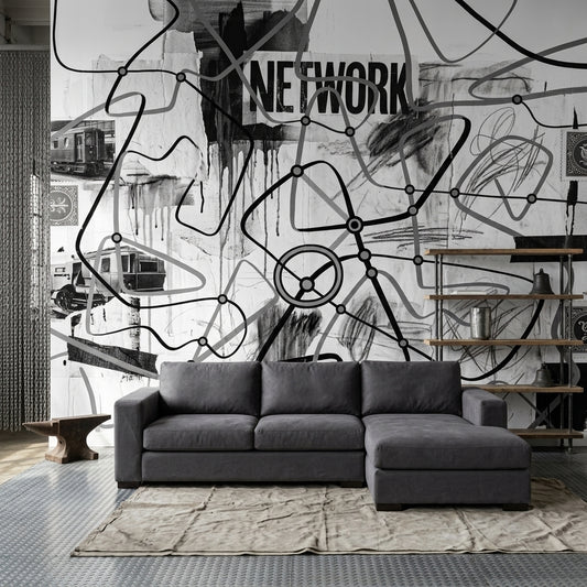 Grunge Texture Wallpaper Urban Collage Subway Map Wall Mural