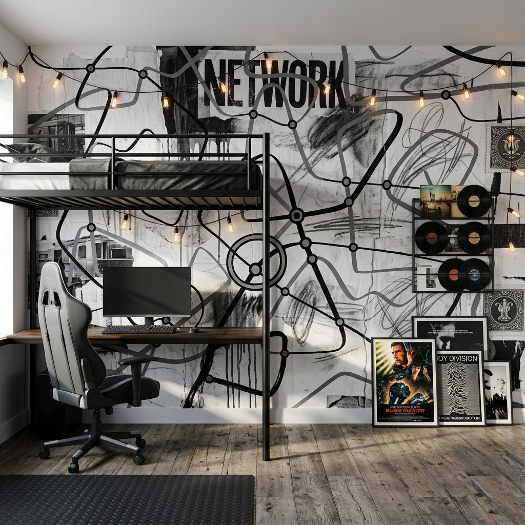 Grunge Texture Wallpaper Urban Collage Subway Map Wall Mural