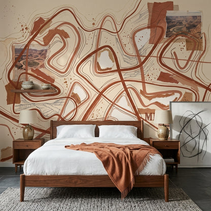 Abstract Topographic Lines Wallpaper Meandering Paths Removable Canyon Landscape Collage Wall Decor