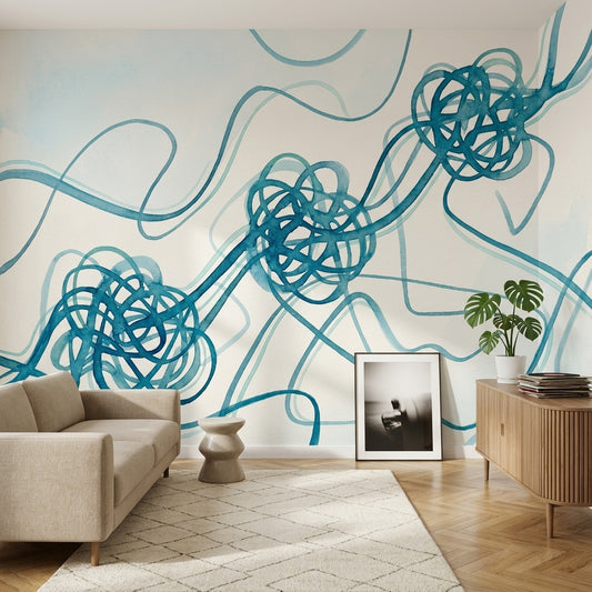 Abstract Wallpaper Watercolor Removable Teal Blue Wall Decor