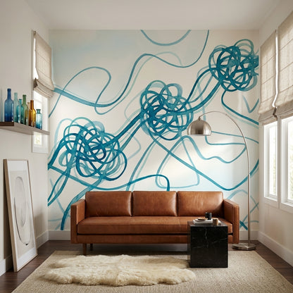 Abstract Wallpaper Watercolor Removable Teal Blue Wall Decor