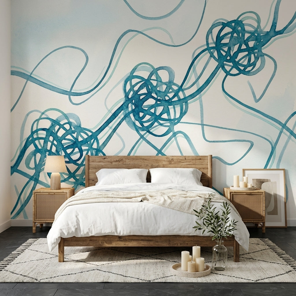 Abstract Wallpaper Watercolor Removable Teal Blue Wall Decor