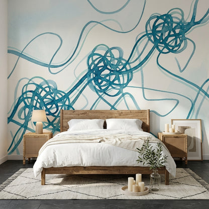 Abstract Wallpaper Watercolor Removable Teal Blue Wall Decor