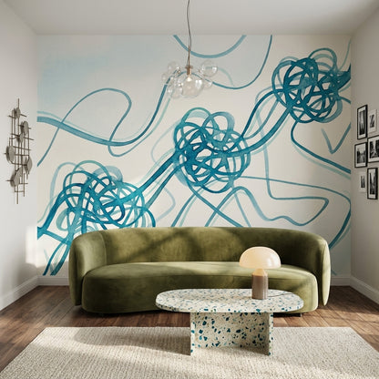 Abstract Wallpaper Watercolor Removable Teal Blue Wall Decor