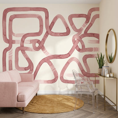 Abstract Geometric Wallpaper Watercolor Dusty Rose Removable Wall Decor