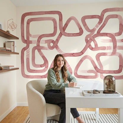 Abstract Geometric Wallpaper Watercolor Dusty Rose Removable Wall Decor