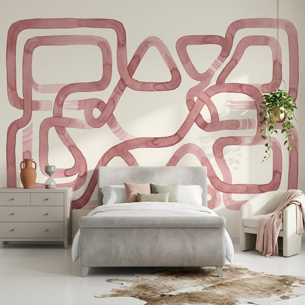 Abstract Geometric Wallpaper Watercolor Dusty Rose Removable Wall Decor