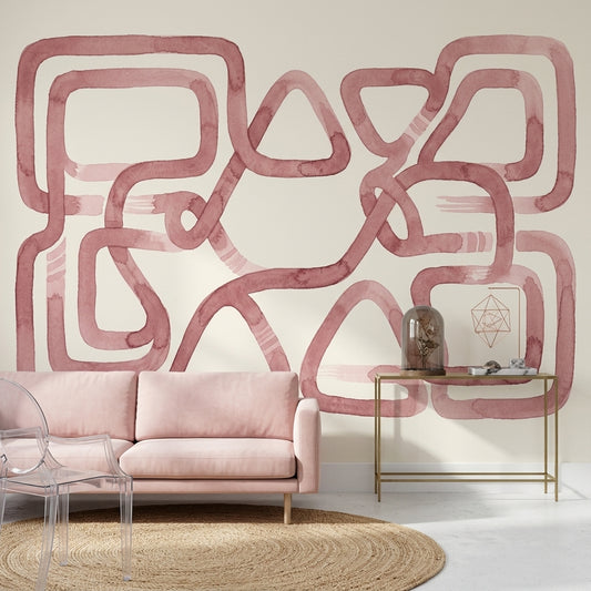 Abstract Geometric Wallpaper Watercolor Dusty Rose Removable Wall Decor