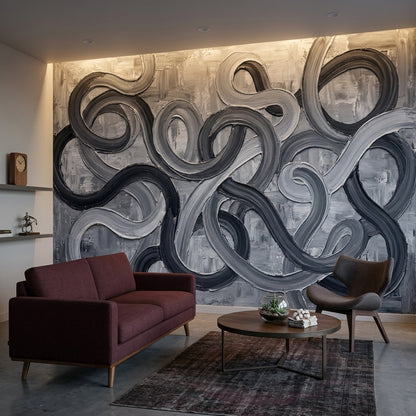 Looping Curves Wallpaper Abstract Removable Charcoal Wall Decor
