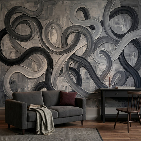 Looping Curves Wallpaper Abstract Removable Charcoal Wall Decor