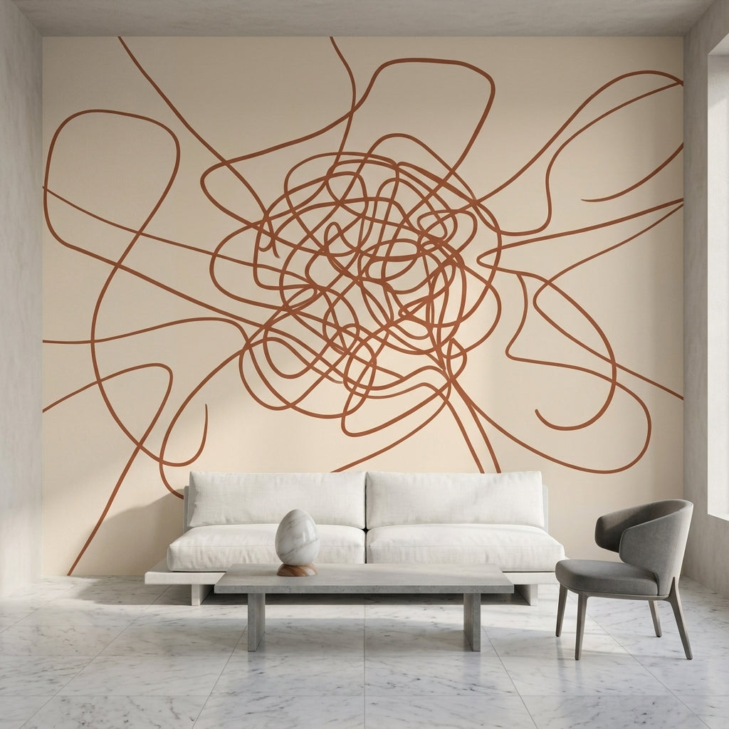 Abstract Line Art Wallpaper Continuous Line Scribble Removable Wall Decor