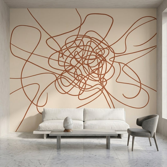 Abstract Line Art Wallpaper Continuous Line Scribble Removable Wall Decor