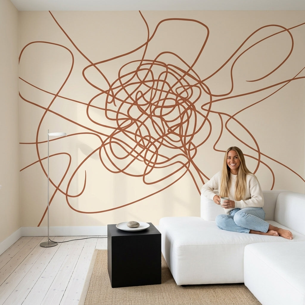 Abstract Line Art Wallpaper Continuous Line Scribble Removable Wall Decor