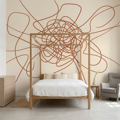 Abstract Line Art Wallpaper Continuous Line Scribble Removable Wall Decor