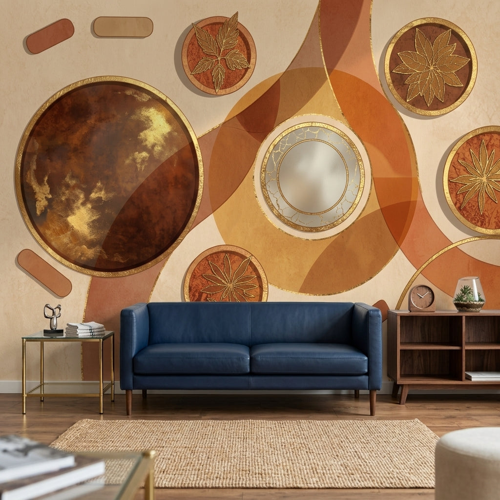 Abstract Geometric Wallpaper Gold Foil Accents Art Deco Inspired Wall Mural