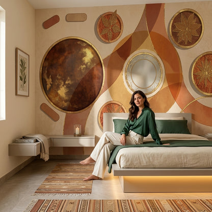 Abstract Geometric Wallpaper Gold Foil Accents Art Deco Inspired Wall Mural