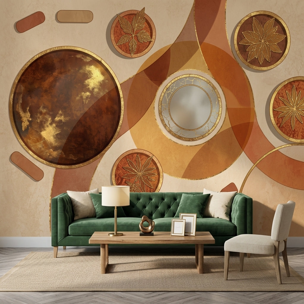 Abstract Geometric Wallpaper Gold Foil Accents Art Deco Inspired Wall Mural