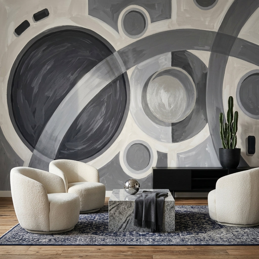 Mid Century Modern Wallpaper Geometric Removable Abstract Wall Decor