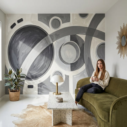 Mid Century Modern Wallpaper Geometric Removable Abstract Wall Decor
